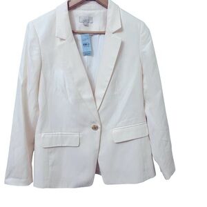 NWT LOFT| Women Lyocell Linen Blend Ivory Tailored Blazer Notched Lapels- Size 6